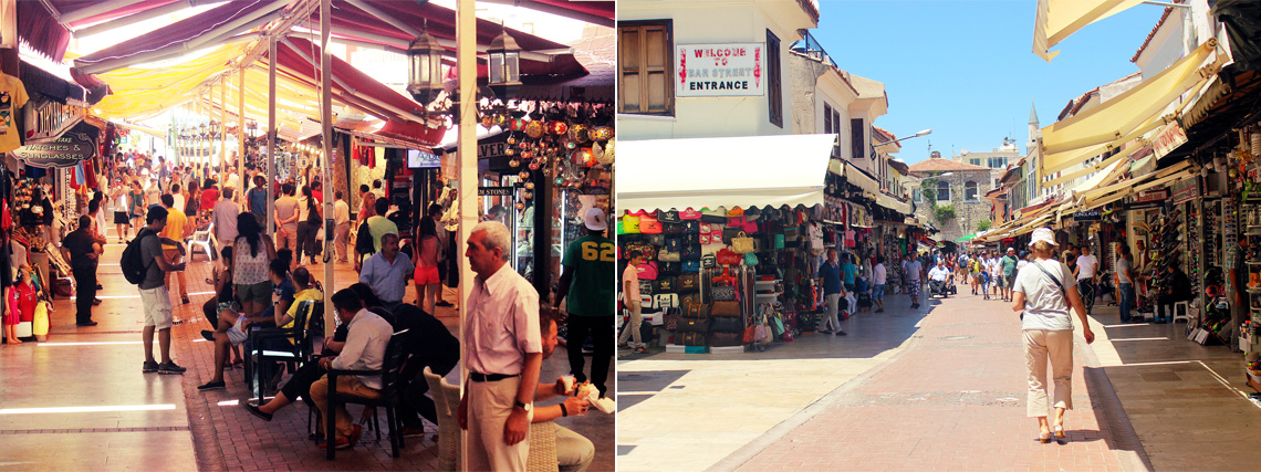 The busy stalls and shops at the Grand Bazaar and around Bar Street.