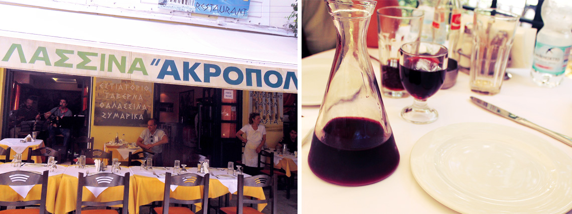The Acropol Restaurant and a glass flask of Red Wine., modern chic magazine