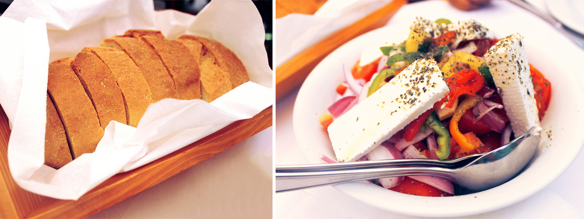 Starting the meal with a basket of Bread and a Greek Salad. , modern chic magazine