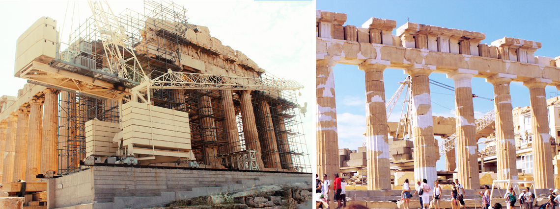 The front view of the Parthenon and the side columns, modern chic magazine