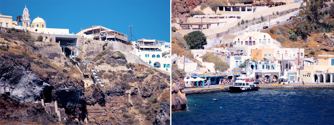 First glimpses of the famous Santorini cliffs