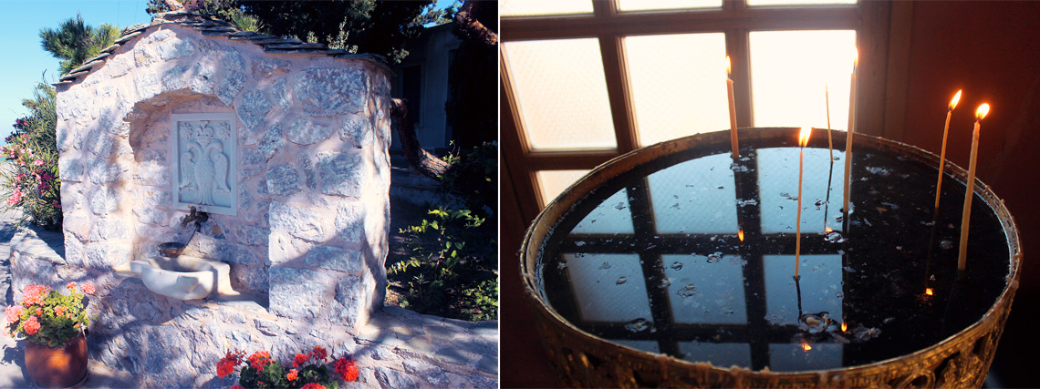 The holy water & Candle Lighting in Profitis Illias Monastery