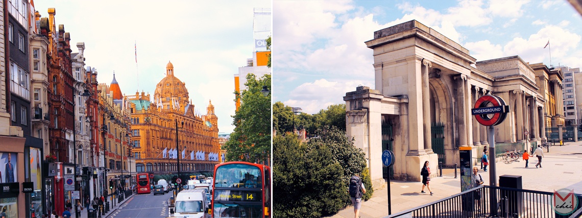 The retail district in Knightsbridge & Entrance of Hyde Park