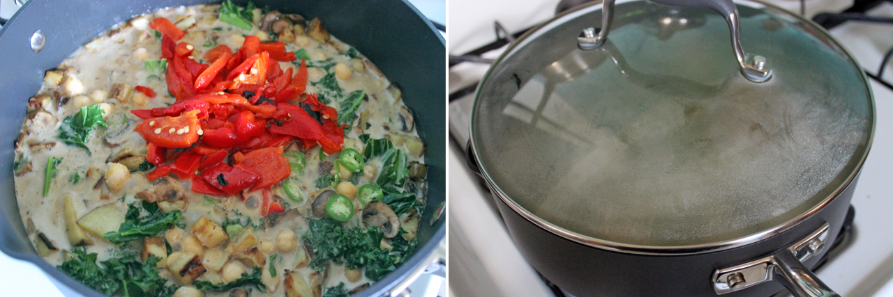 Fall Yam & Garbanzo Coconut Stew, Recipe, fall, vegetable, meatless, healthy, quick and easy, foodie, culinary, instructions, recipes, yummy, dishes, mushrooms, vegetarian