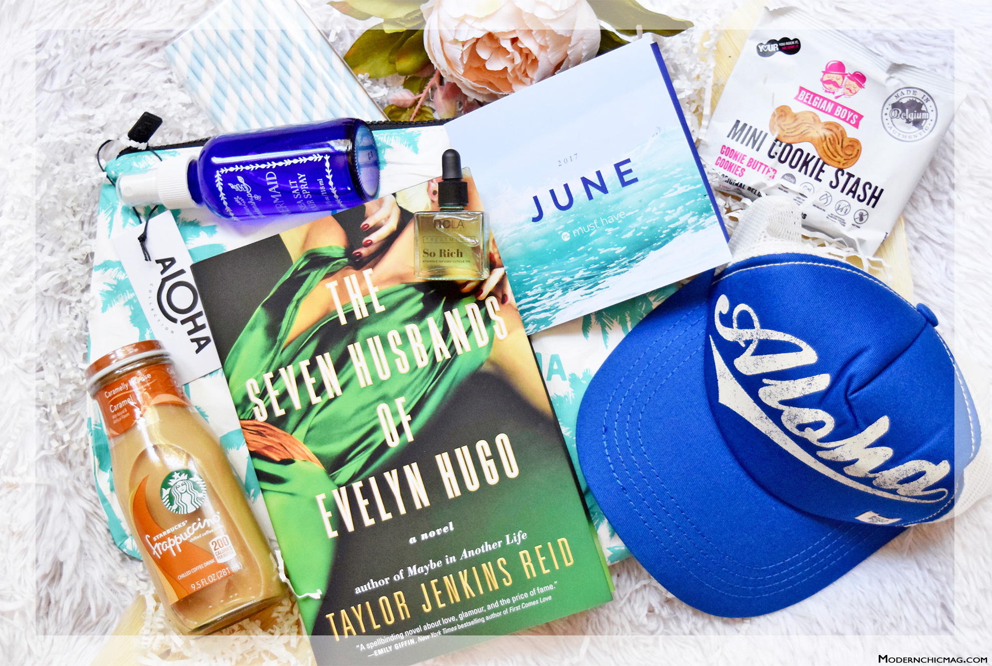 Must have box, Popsugar, beauty, lifestyle, subscription box, home decor, cookies, review, beauty review, bblogger, favorites, products, billabong, belgian boys, captain blankenship, Taylor Jenkins Reid, Meri Meri, Aloha Collection, NCLA, Starbucks, nails, summer, treats, hair care, skin care, trends